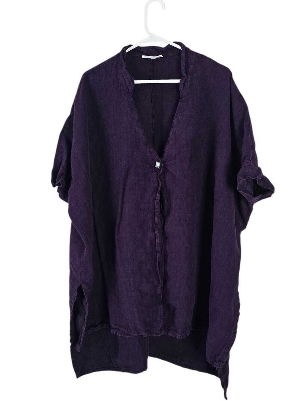 Bryn Walker Nebula Purple Linen Charlu One Button Long Tunic Jacket L Lagenlook